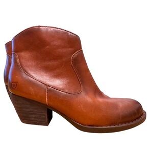 Born Brown Leather Boho Chic Western Festival Boots Block Heel Side Zip 9.5